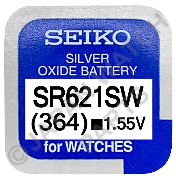 Seiko 364 SR621SW 1.55v Silver Oxide, Mercury Free Watch Battery - Made In Japan