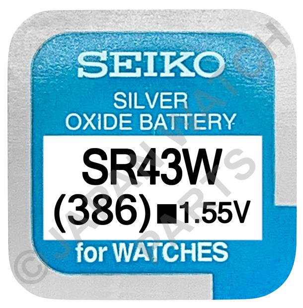 Seiko 386 SR43W 1.55v Silver Oxide, Mercury Free Watch Battery - Made In Japan