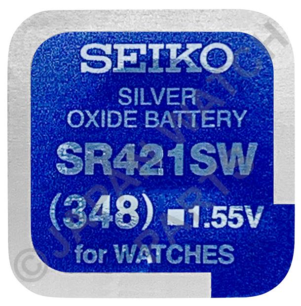 Seiko 348 SR421SW 1.55v Silver Oxide, Mercury Free Watch Battery - Made In Japan