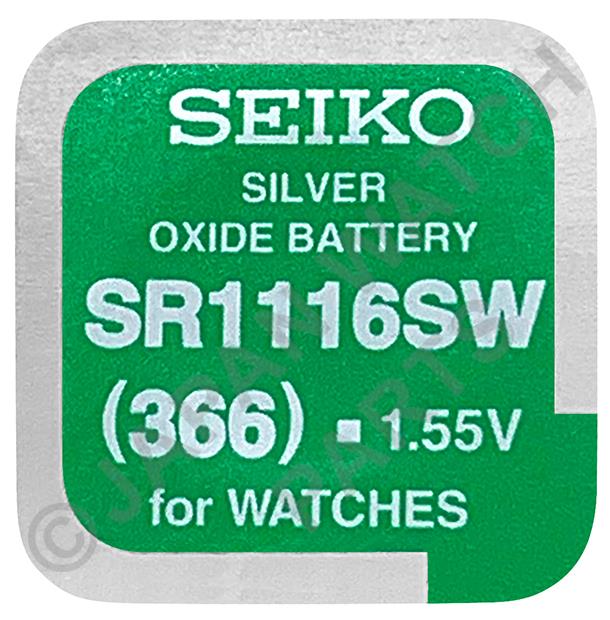 Seiko 366 SR1116SW 1.55v Silver Oxide, Mercury Free Watch Battery - Made In Japan